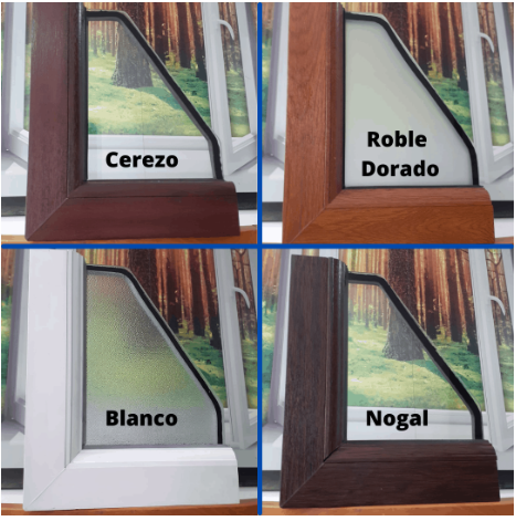 Colores disponibles PVC: Cerezo, Roble Dorado, Blanco y Nogal